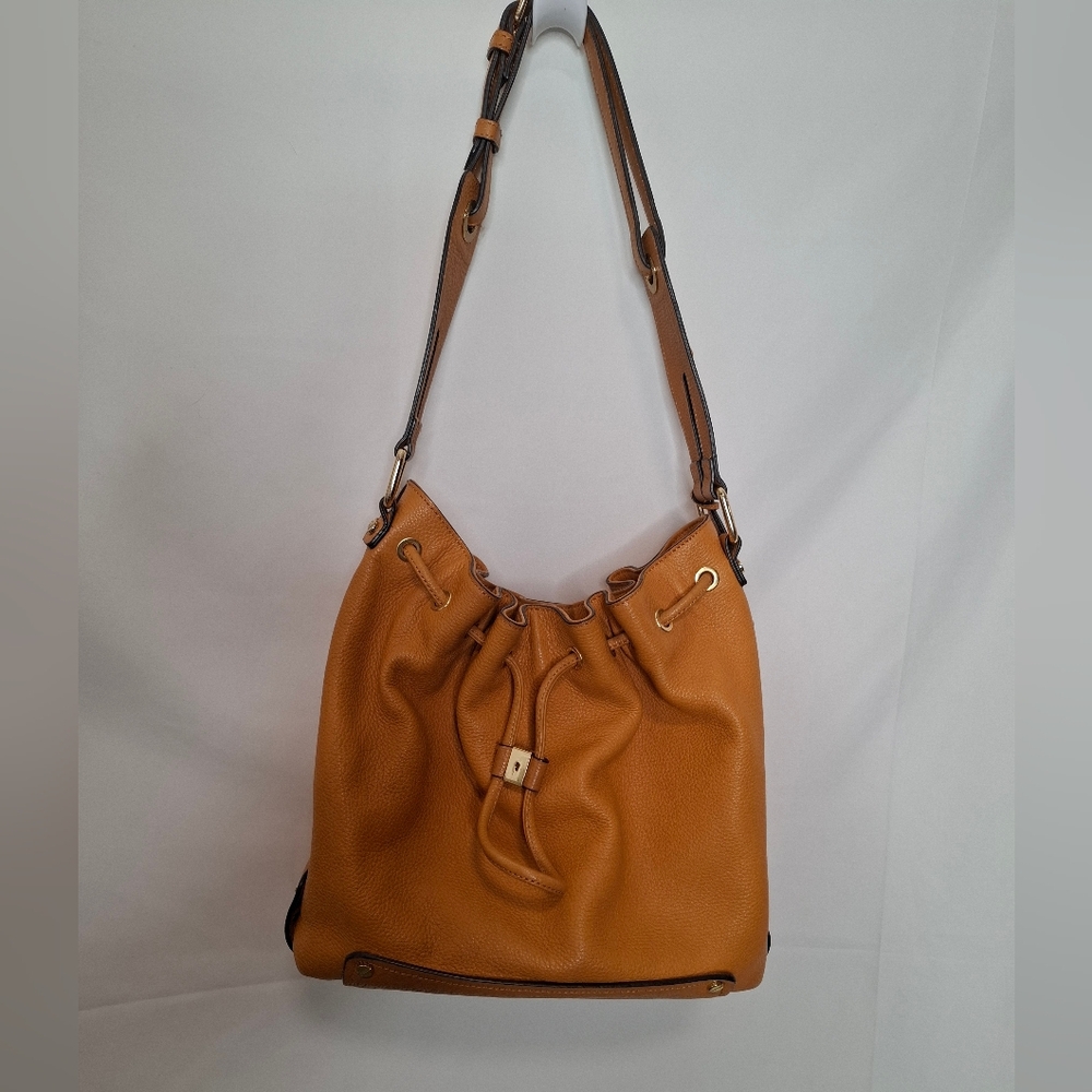 Vince Camuto Jill Drawstring Leather Bucket Bag Tan